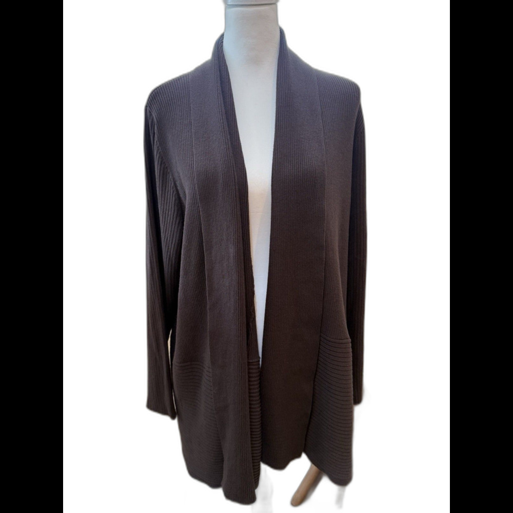 JM Collection Ribbed Flyaway Cardigan Brown Draped Open Front Plus 3X Cozy NWT